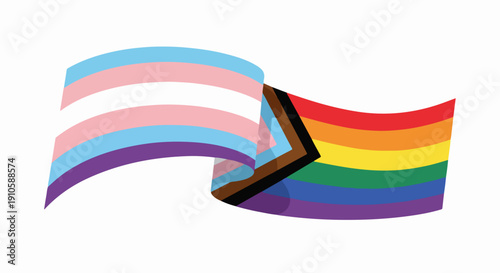 Waving pride flag combines transgender and progress colors flowing together. Pride flag emblem expresses solidarity, acceptance, and diverse identities within community.
