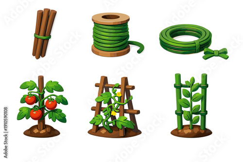 Gardening supplies and plant supports for healthy vegetable growth