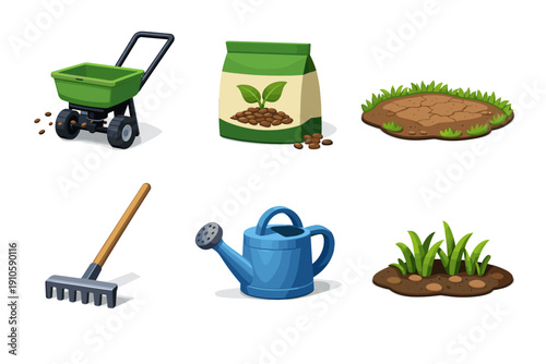 Gardening tools and supplies for planting and lawn care
