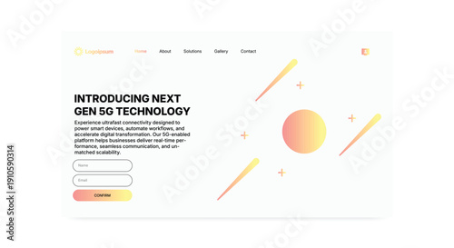 Next Gen 5G Technology Introduction: A modern landing page introducing the next generation 5G technology, designed to provide seamless connectivity, boost digital transformation.