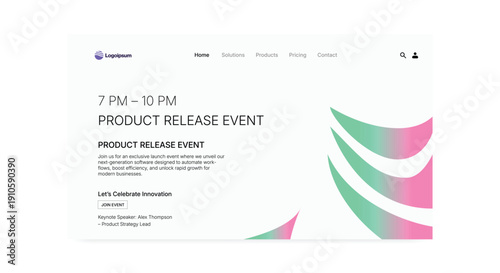 Digital Event Invitation: An invitation screen for a product release event, designed with clean lines and a modern aesthetic, displaying essential details for the occasion.