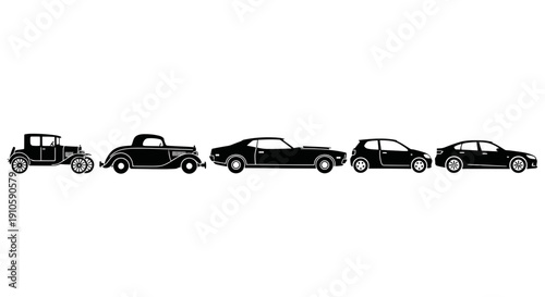 Automobile Evolution Timeline Silhouette Cars from Vintage to Modern
