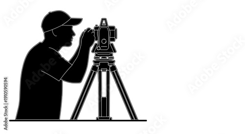 Professional Surveyor Operating Total Station Silhouette Illustration