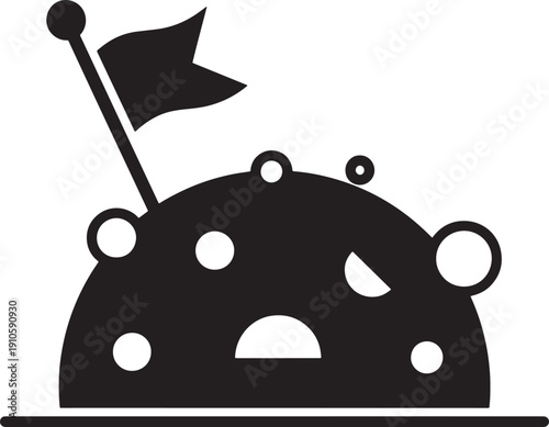 Funny golf ball mark icon with flag on green surface