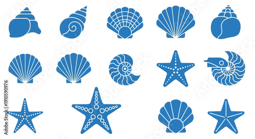 Seashell Starfish Icon Set Nautical Marine Underwater Vector Collection