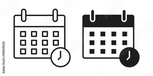 Calendar clock icon. simple thin line icon vector illustration pack on white