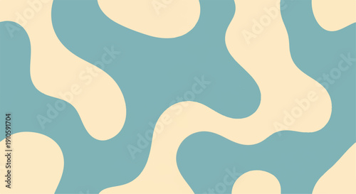 Abstract wavy organic shapes vector background in pastel blue and cream colors, fluid liquid pattern, banner template