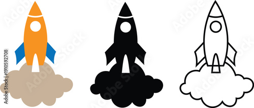 Rocket Launch Icon Set – Space Startup Rocket Vector Collection