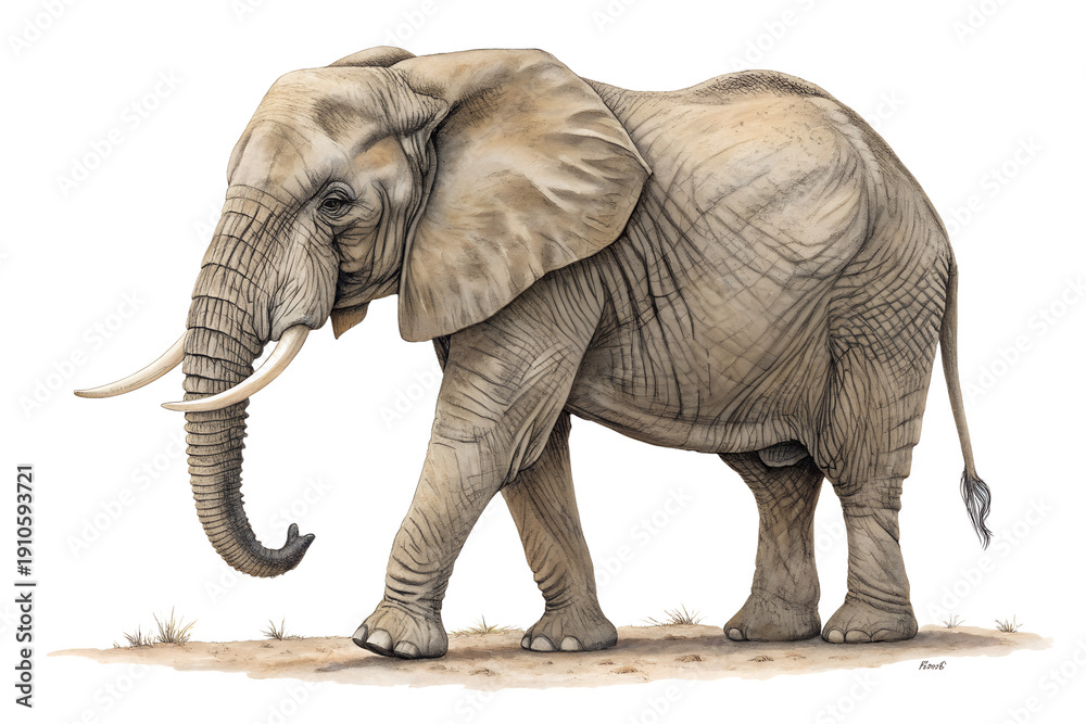 Obraz premium Realistic Elephant Isolated on White Background