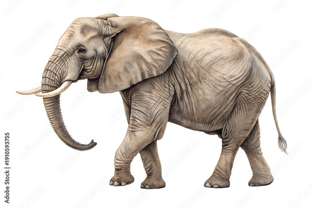 Obraz premium Realistic Elephant Isolated on White Background