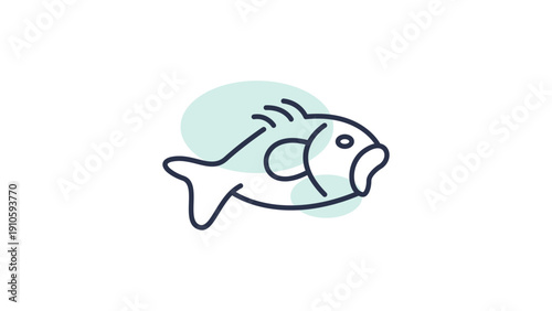 Sea Fish Vector Line Icon with Light Blue Color Accent for Graphic Design