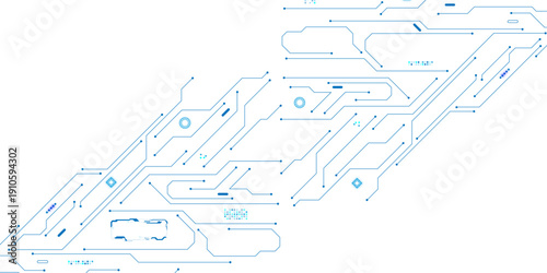 Abstract digital technology futuristic internet network speed connection white and blue background. Technology background with crossed lines and dot