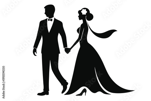 silhouette of bride and groom