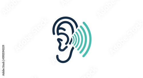 Sound waves entering human ear hearing concept audio signal reception communication icon