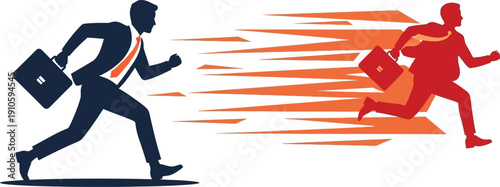 Businessmen in competitive race with briefcases