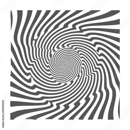Black and optical illusion vortex with distorted wavy lines abstract swirl spiral