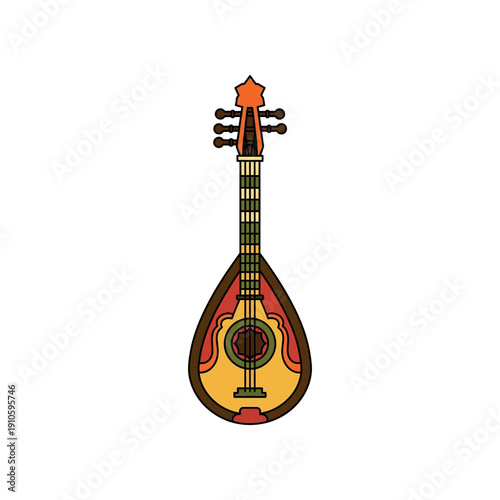 An illustration of a traditional sitar instrument on a white background