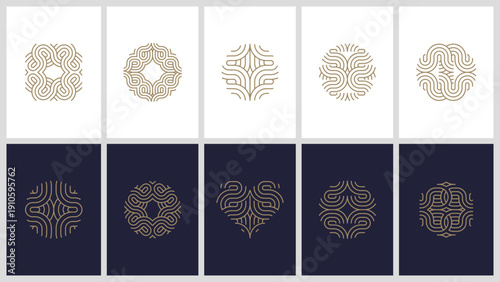 Abstract Geometric Luxury Mono-line Logo Set with Golden Lines for Premium Branding Identity Vector Illustration