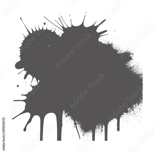 Dark gray ink splatter with sharp spikes and dripping texture abstract paint