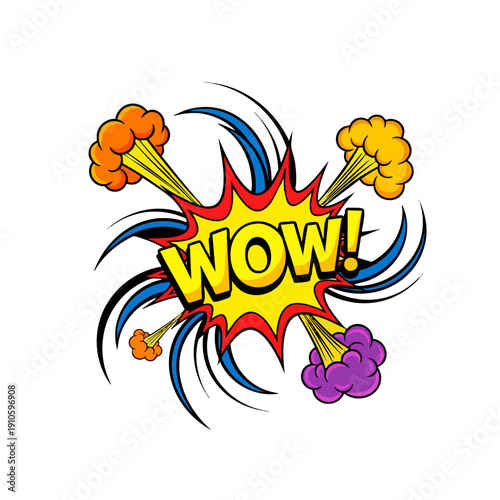 A vibrant comic book style explosion graphic with the word "WOW!" in bold yellow letters.