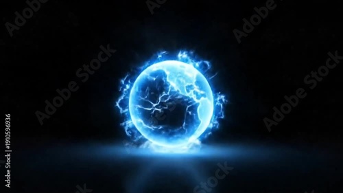 Wallpaper Mural Glowing Blue Energy Sphere with Electric Plasma
 Torontodigital.ca
