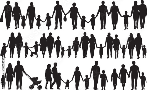 Black silhouettes of families, vector illustration