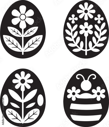 Easter egg set silhouette, Happy easter day vector elements