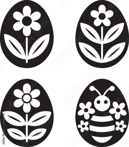 Easter egg set silhouette, Happy easter day vector elements