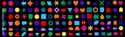 Abstract geometric shapes and grids. colorful shapes on black background. vector illustration