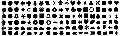 Black shape elements with sharp and rounded edges. Geometric primitives vector collection. vector illustration