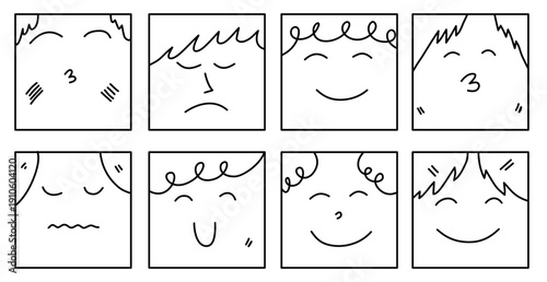 set of hand drawn cartoon human faces expressing various emotions and feelings