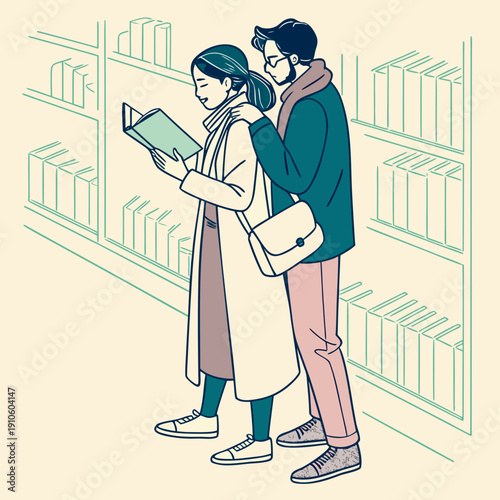 Couple at Bookstore Browsing Books 1