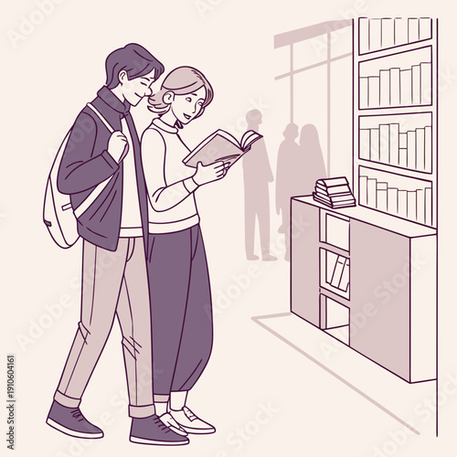 Couple at Bookstore Browsing Books