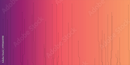 Vibrant purple and orange gradient background with subtle vertical abstract lines resembling data streams or circuit traces.