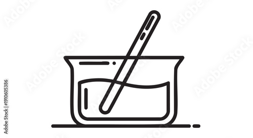 Laboratory equipment beaker with stirring rod in a scientific research setting illustration