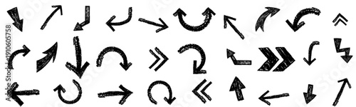 Hand black drawn arrow doodles set. vector illustration