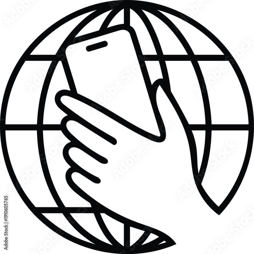 Smartphone in hand with globe network for mobile payment tap to pay technology contactless transaction