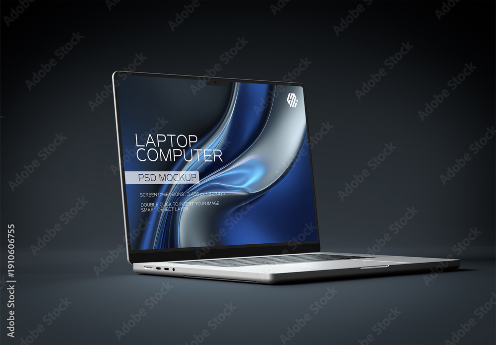 Modern Laptop Mockup Isolated on Black Background Stock Template ...