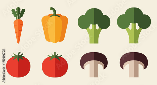Assorted Vegetables and Mushrooms in a Grid Layout.