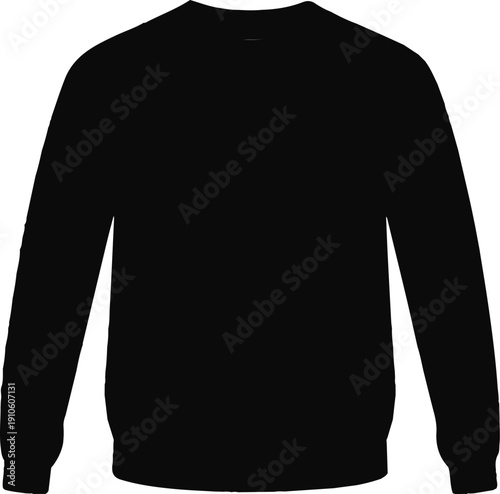 A plain black long sleeve crew neck sweatshirt displayed as a silhouette on a white background