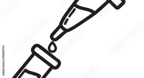 A dropper bottle dispensing a single drop of liquid, close-up view, laboratory setting, illustration style
