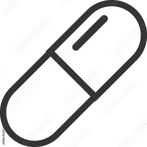 Simple line art icon of a single pharmaceutical capsule on a black background