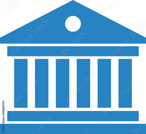 Icon of a blue neoclassical building with columns, representing government or finance