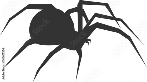 Silhouette of a large, dark spider with eight legs spread wide against a black background