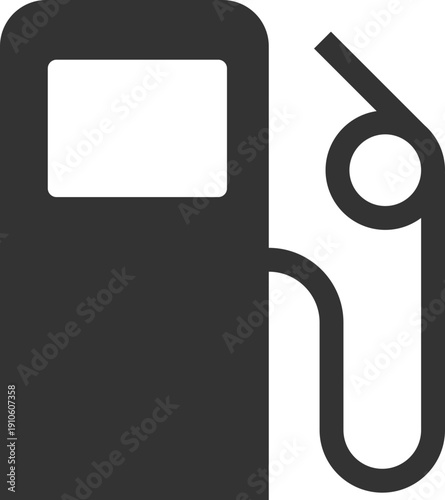 Simple black icon of a gas pump with a hose and nozzle, representing fuel and service stations