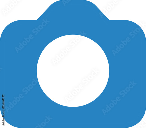 Simple blue camera icon on a black background, minimalist graphic design for photography concepts