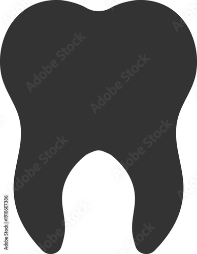 Simple dark gray silhouette of a human molar tooth on a black background