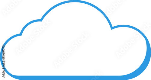 Simple blue cloud outline on a black background, representing digital data storage and online services