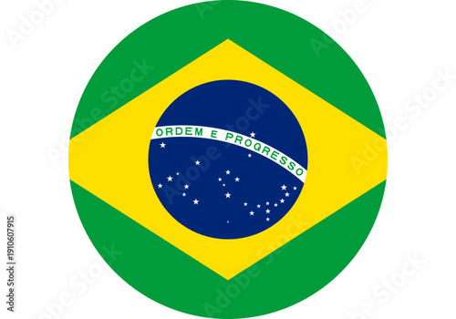 Brazilian flag emblem with green, yellow, blue, and white colors, circular design
