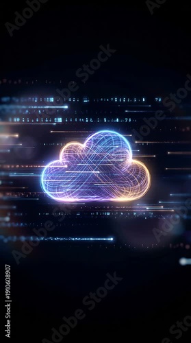 Wallpaper Mural Abstract Cloud Computing Network On Black Background With Flowing Light Streams Torontodigital.ca